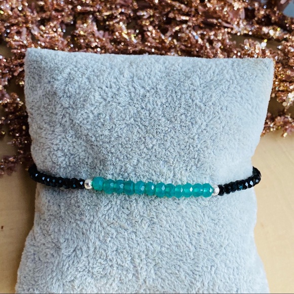 Green Onyx Black Spinel Gemstone Sterling Bracelet - Picture 7 of 9